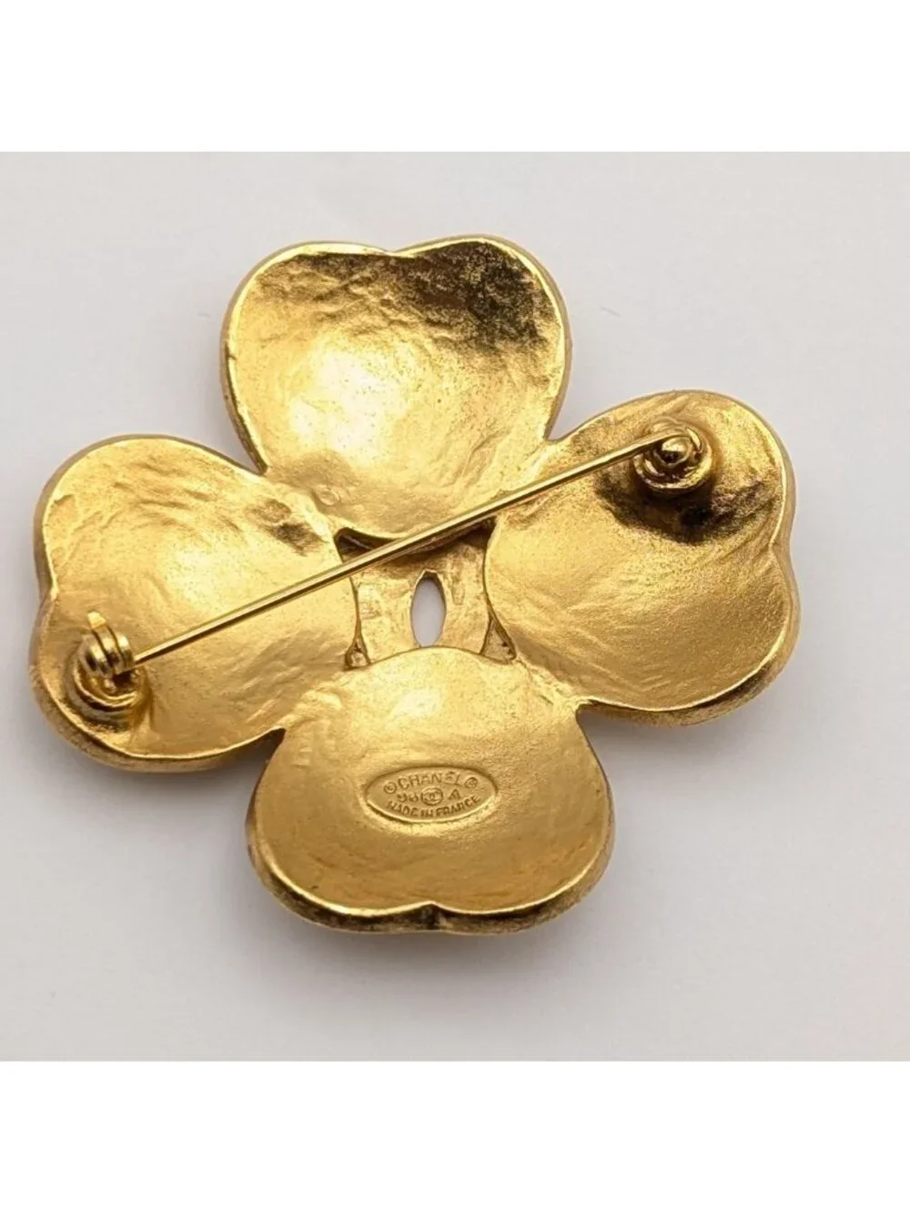 Chanel Brooch CC Logo Clover Gold Vintage